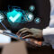 IT technician monitoring a dashboard displaying AI-powered cybersecurity and network analytics as part of managed IT services with AI