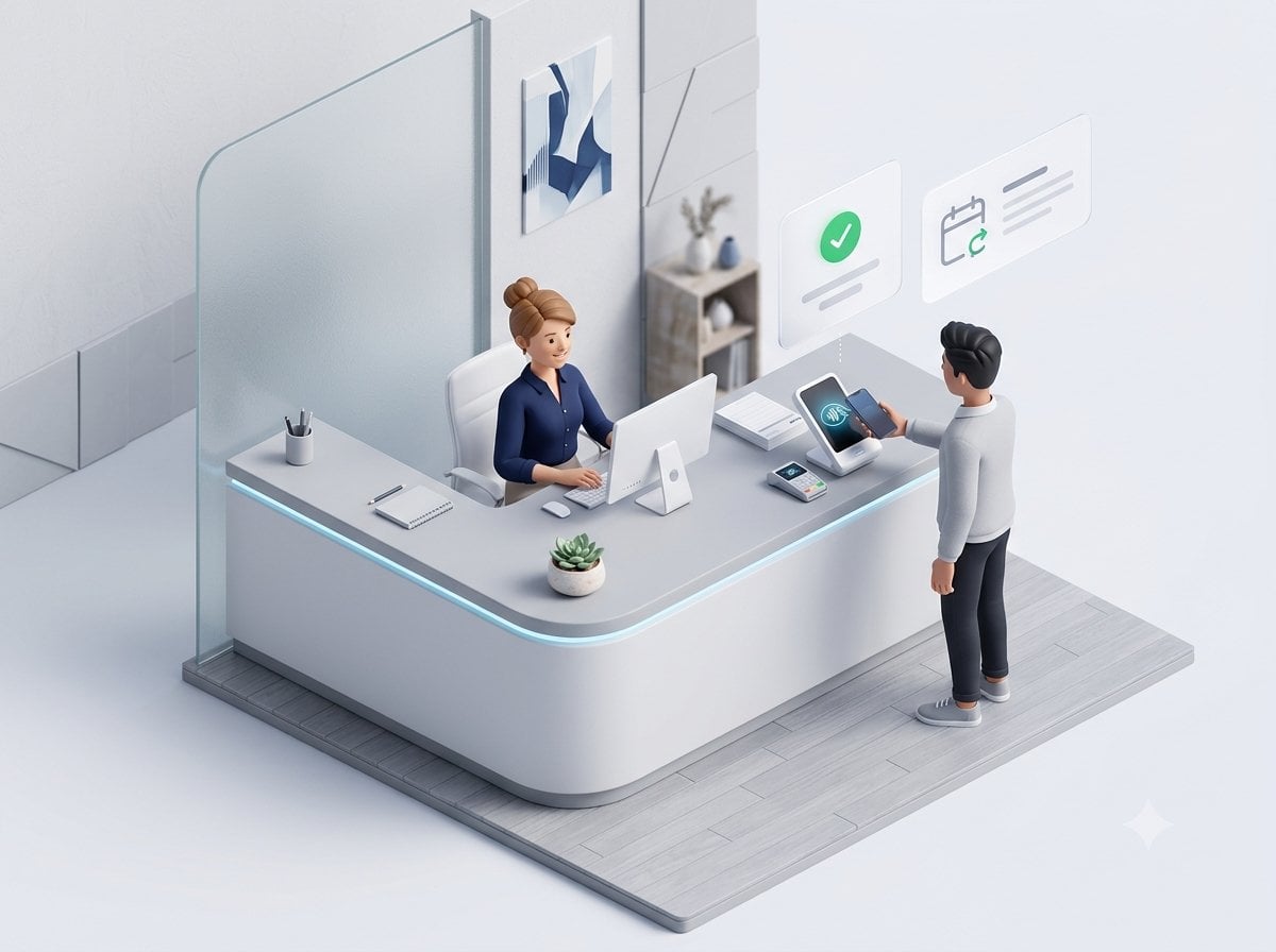 Castle Soul payment processing - contactless checkout at a modern front desk