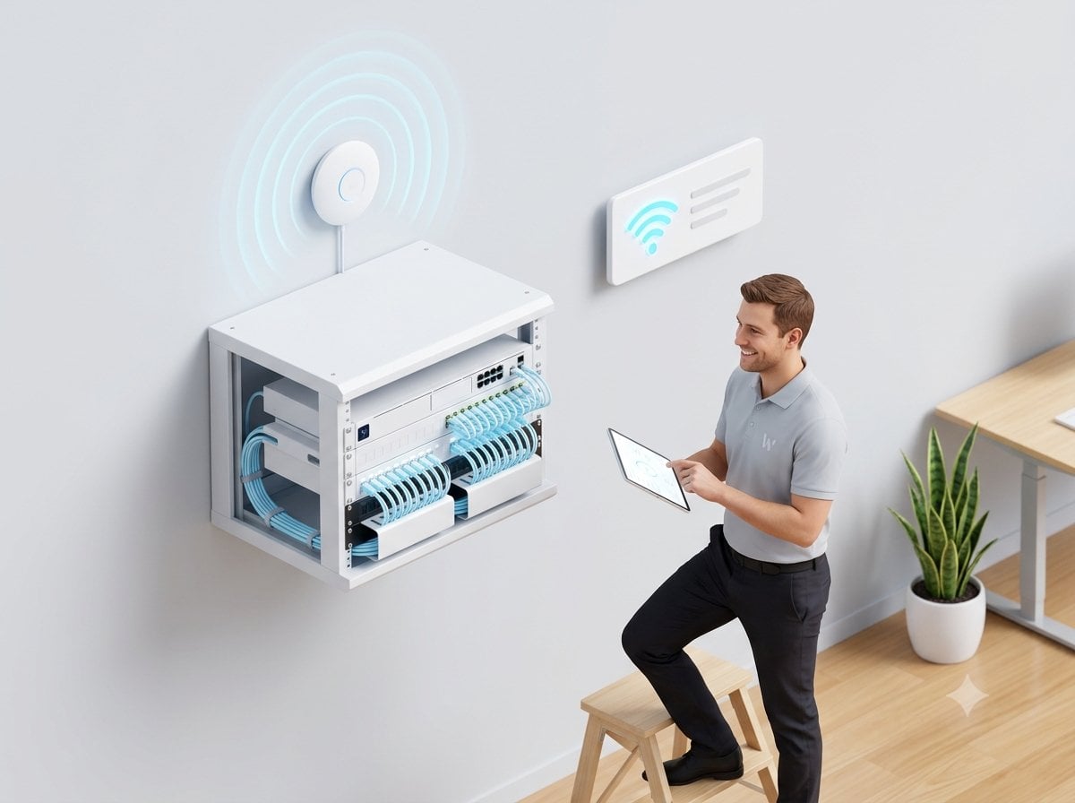 Business network services - wall-mounted rack, WiFi and structured cabling managed by MOATiT in Idaho and Utah